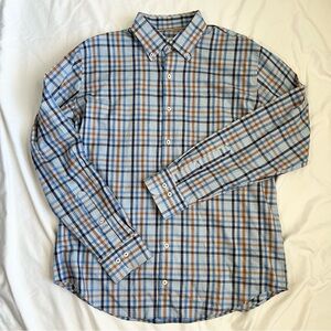 Peter Millar Men’s Plaid Button Down Shirt Blue Brown Long Sleeve Cotton Size L